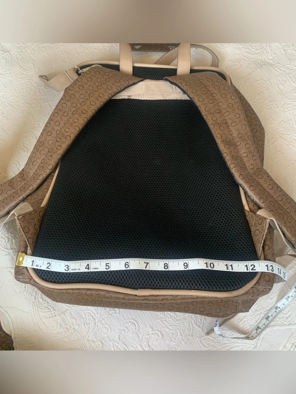 Guess Mocha Brown Lottie Monogram Print Travel Diaper Bag Backpack
